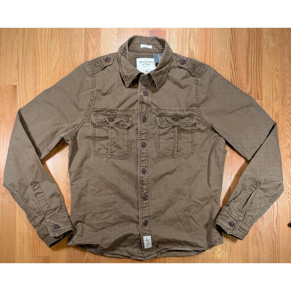 Vintage Abercrombie Shirt Jacket Men XL Muscle Military Button Up Distressed NWT